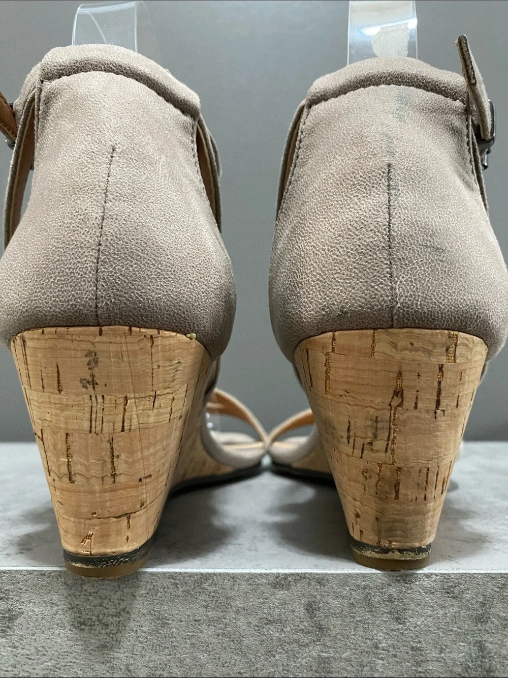 Mi.iM Women's Leather Taupe Wedge Sandals with Ankle Strap Size 6